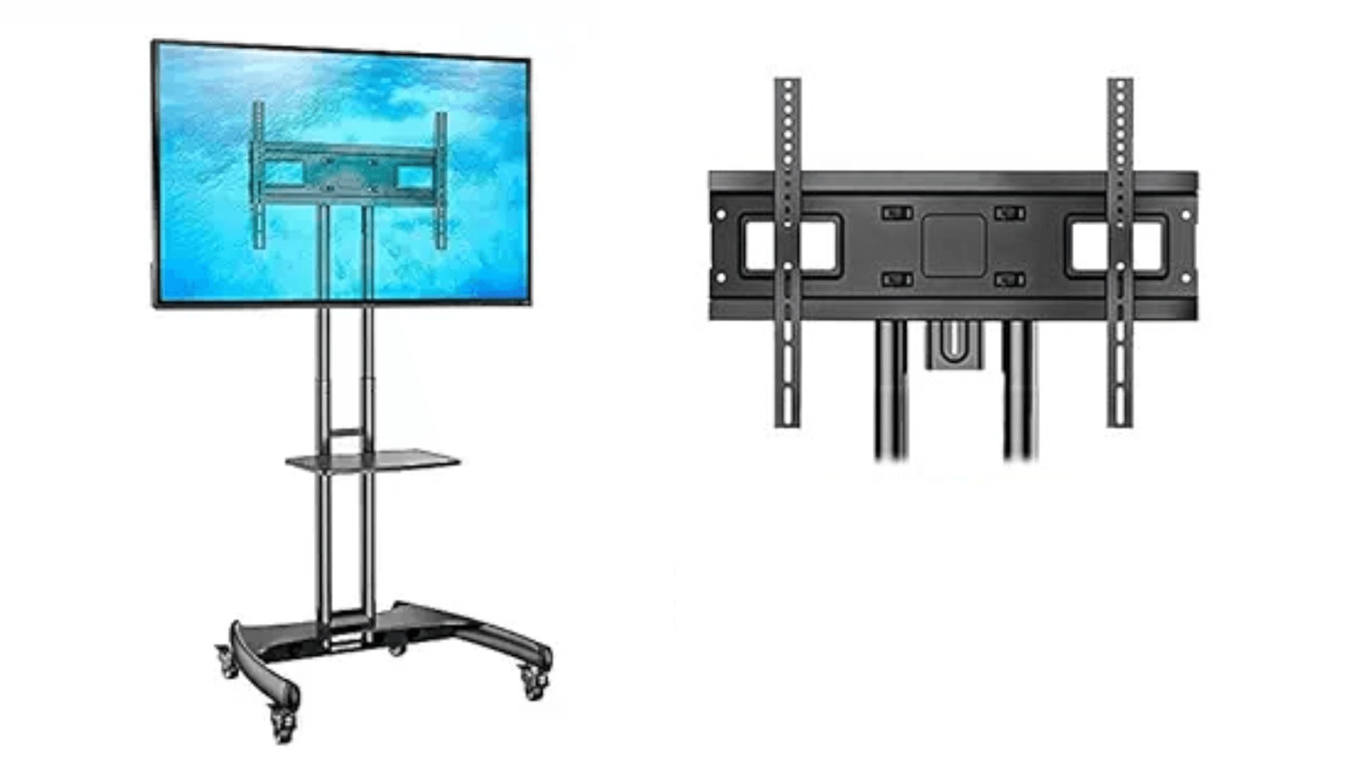 Adjustable Horizontal TV Floor Stand with Wheels | Mobile Display Mount Kit