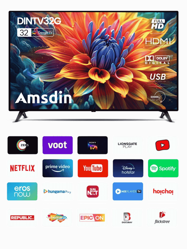 Image of 32 Inch AMSDIN Smart LED Google TV with HD Display